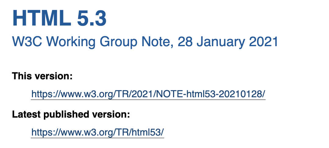 W3C HTML 5.3 Specification screenshot