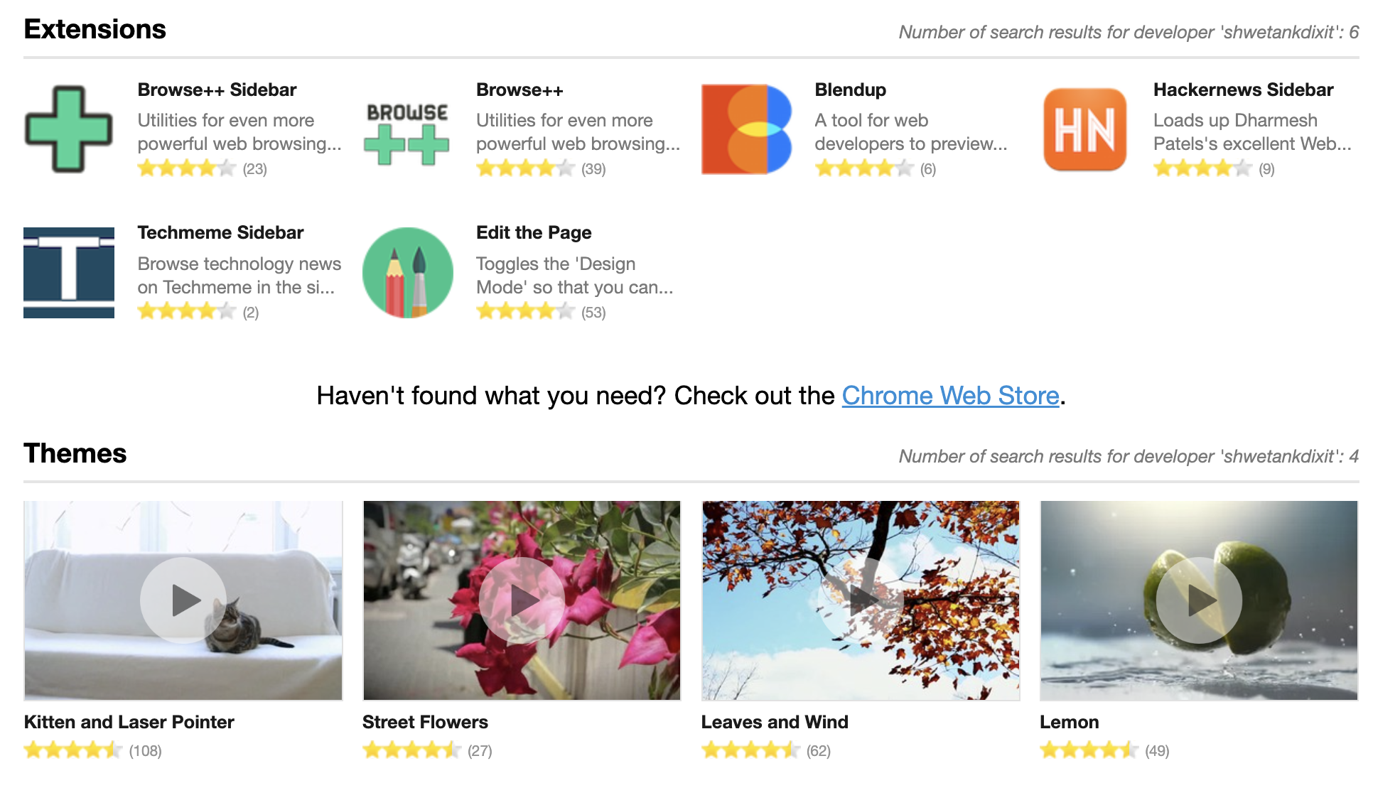Various other Extensions & Themes screenshot