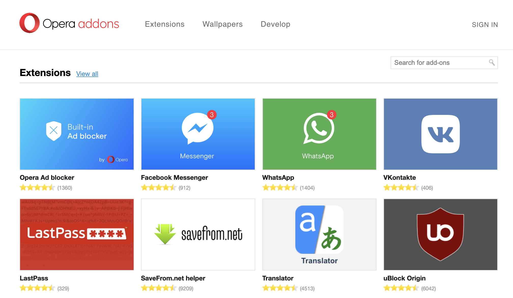 Opera Add-ons Store screenshot